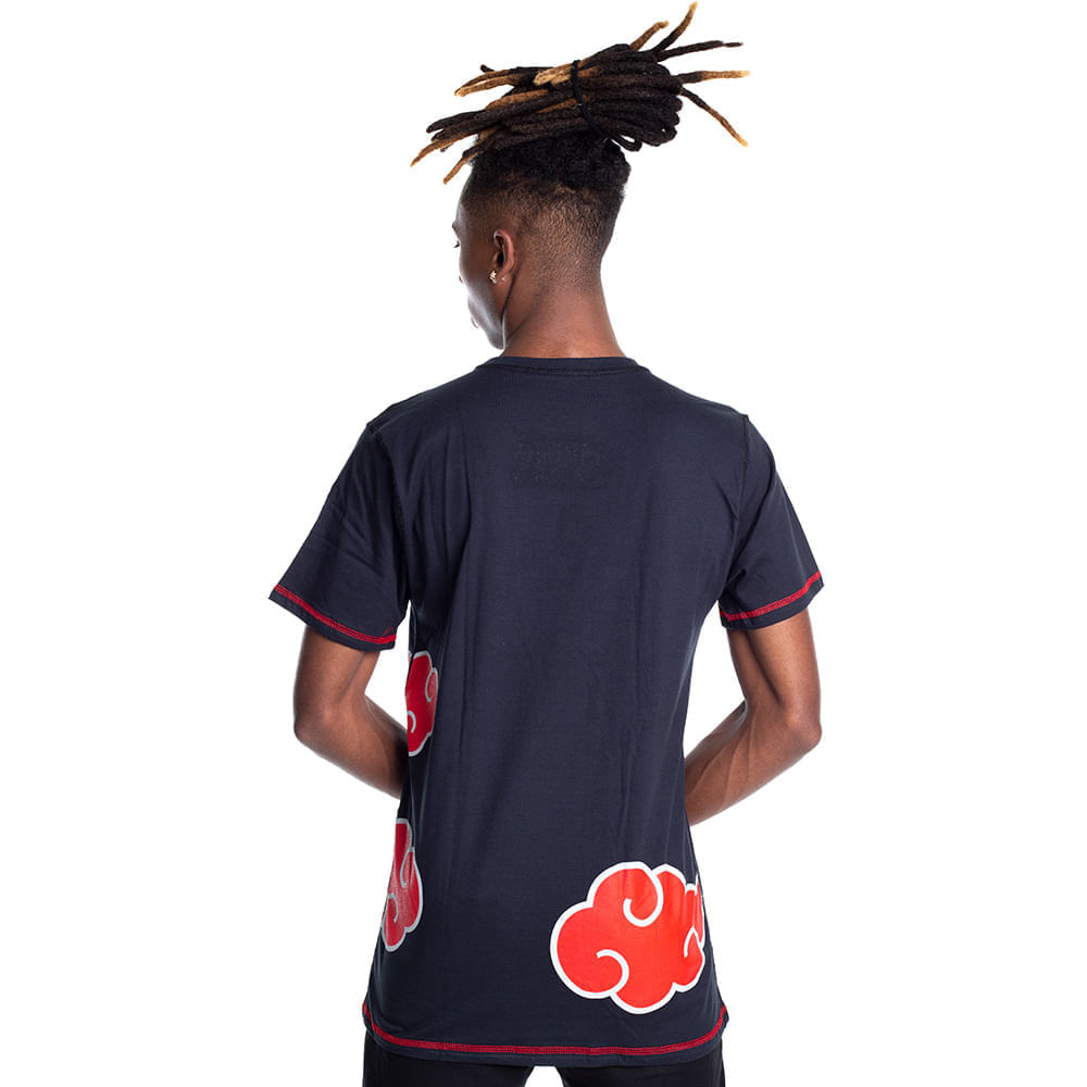 Camiseta Masculina Algodão Naruto Akatsuki Nuvem Vermelha