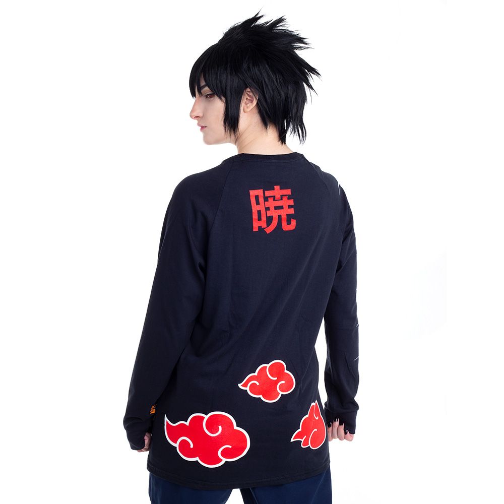 Camiseta Manga Curta Naruto Akatsuki Nuvens Estampado Preto