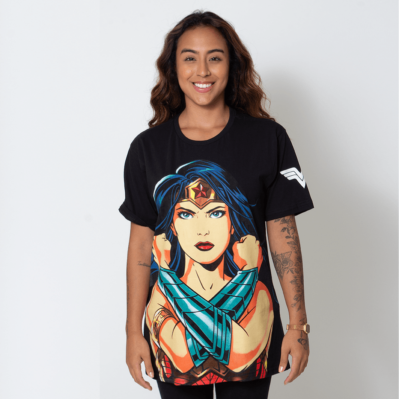 Blusa camisera de manga corta negra para mujer