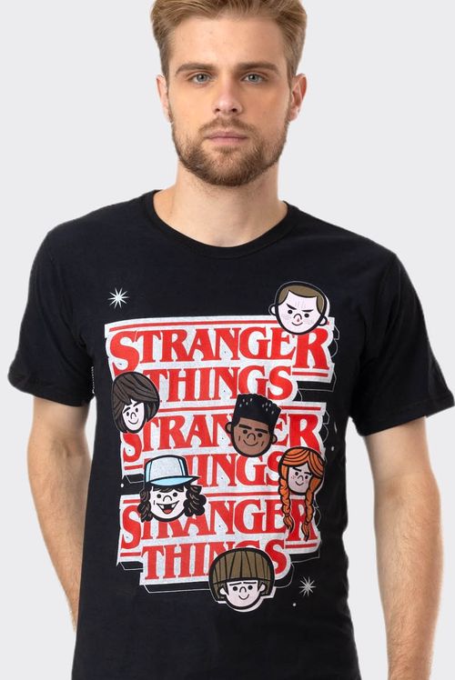 Camiseta Dupla Face Stranger Things Rostos