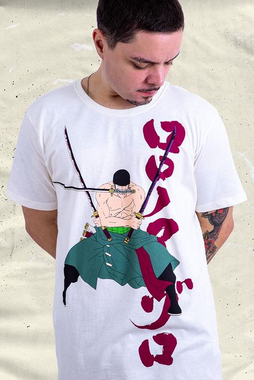 Camiseta Unissex One Piece Roronoa Zoro White