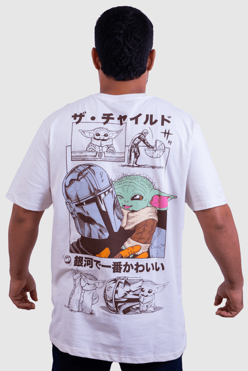 Camiseta Star Wars Baby Yoda e Din Djarin White