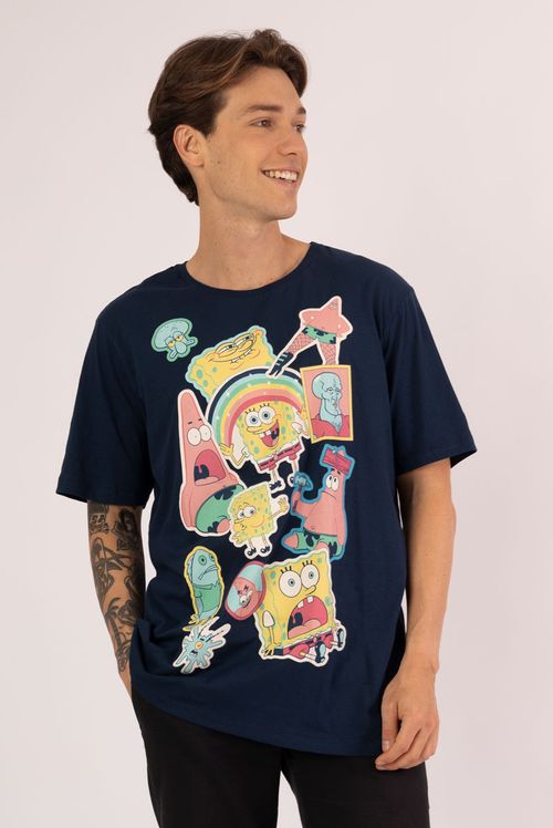 Camiseta Bob Esponja Personagens Stickers Memes
