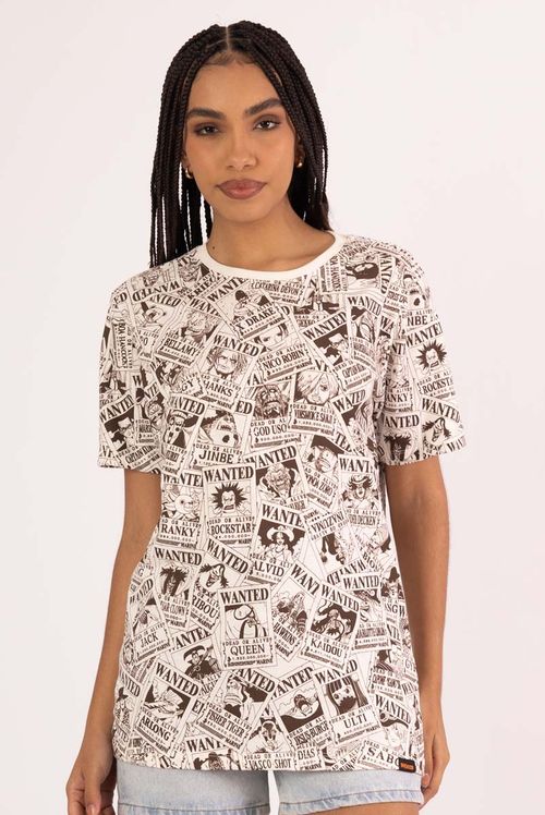 Camiseta Full Print One Piece Wanted Cartaz de Procurado