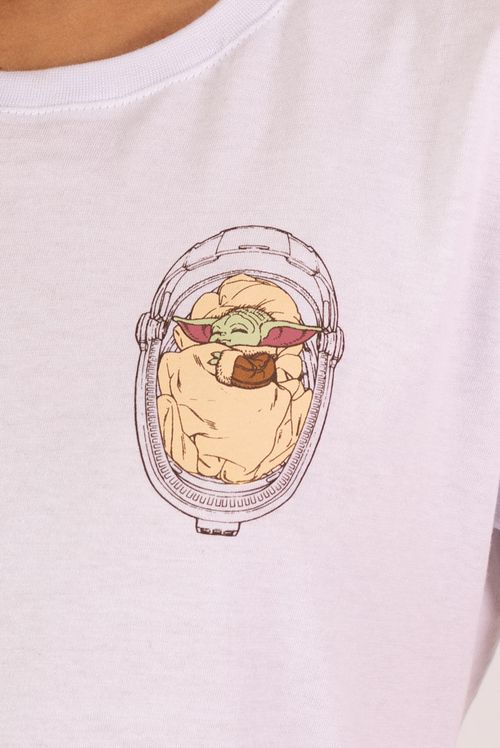 Camiseta Feminina Star Wars Baby Yoda e Din Djarin White