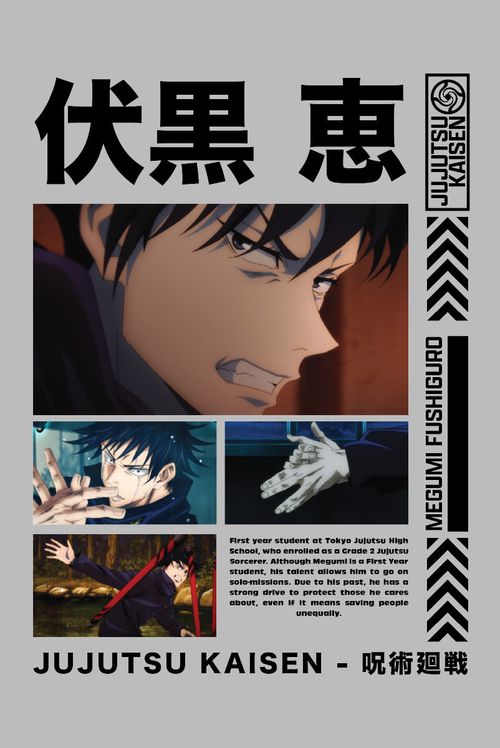 Camiseta Jujutsu Kaisen Megumi Fushiguro Quadros