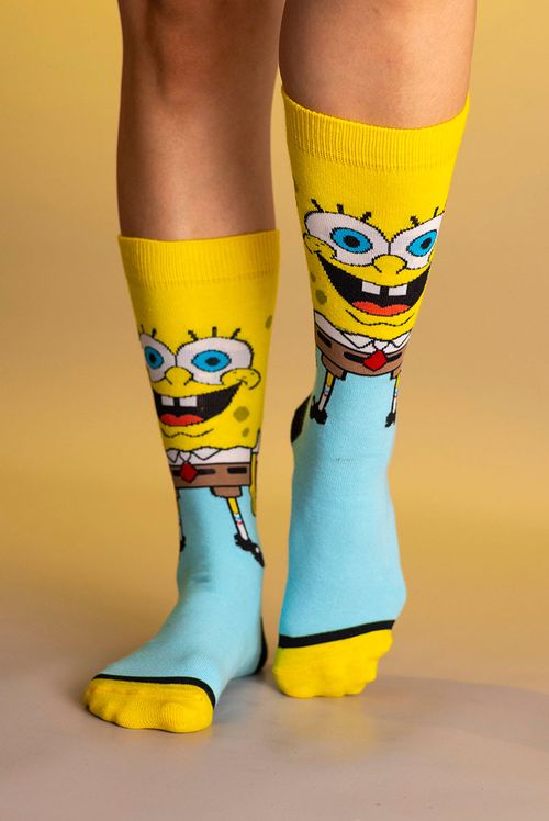 Meia Cano Alto Bob Esponja Alegre