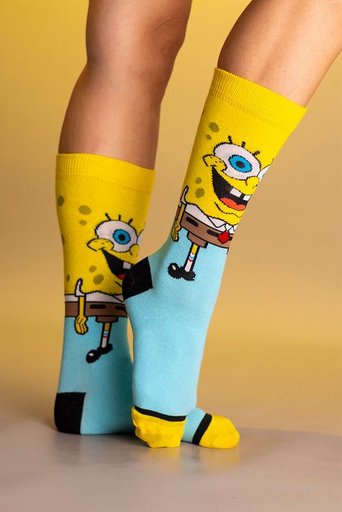 Meia Cano Alto Bob Esponja Alegre
