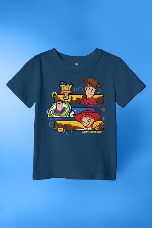 Camiseta Infantil Disney Toy Story 5 Trio Woody, Buzz e Jessie