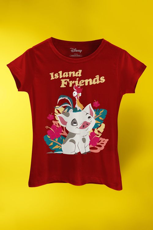 Camiseta Feminina Disney Moana Puá e Hei Hei