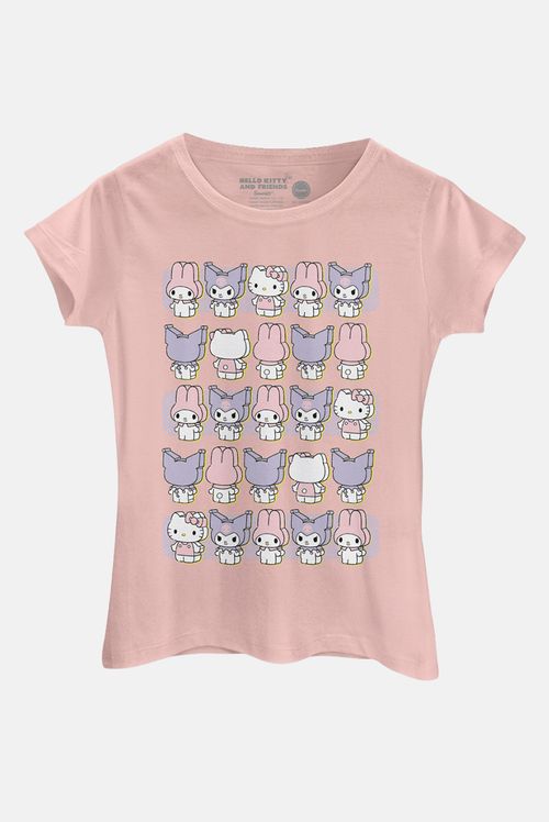 Camiseta Feminina Hello Kitty, My Melody e Kuromi